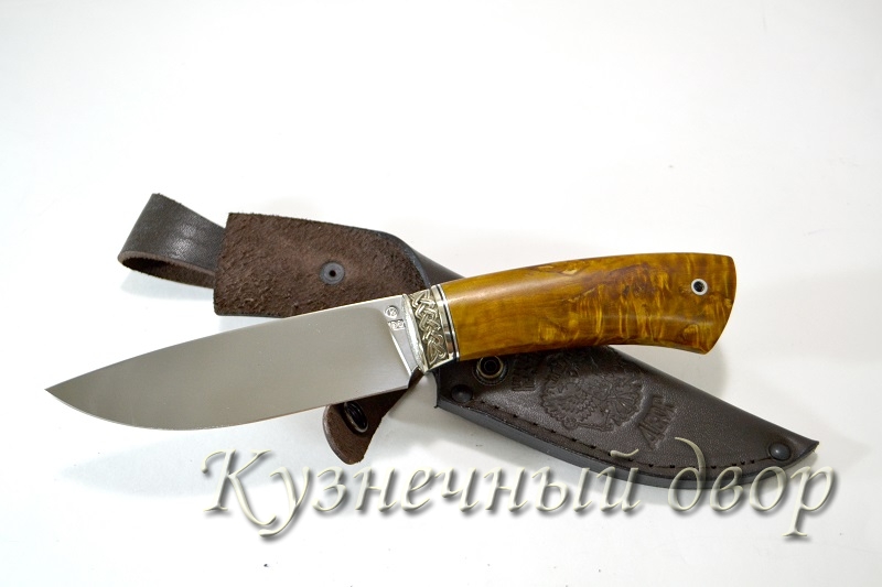 Нож " Ястреб" сталь- D2, рукоять-мельхиор, стабилизированная карельская береза.