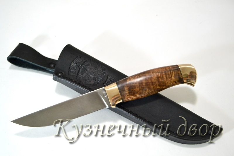 Нож "Грибник" сталь- D2, рукоять-бронза, стабилизированная карельская береза.