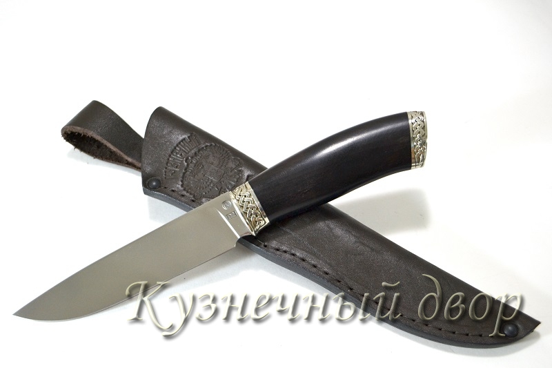 Нож "Таран" сталь- D2, рукоять-мельхиор, черный граб.