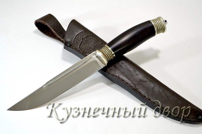Нож "Игла" сталь- D2, рукоять-мельхиор, черный граб.