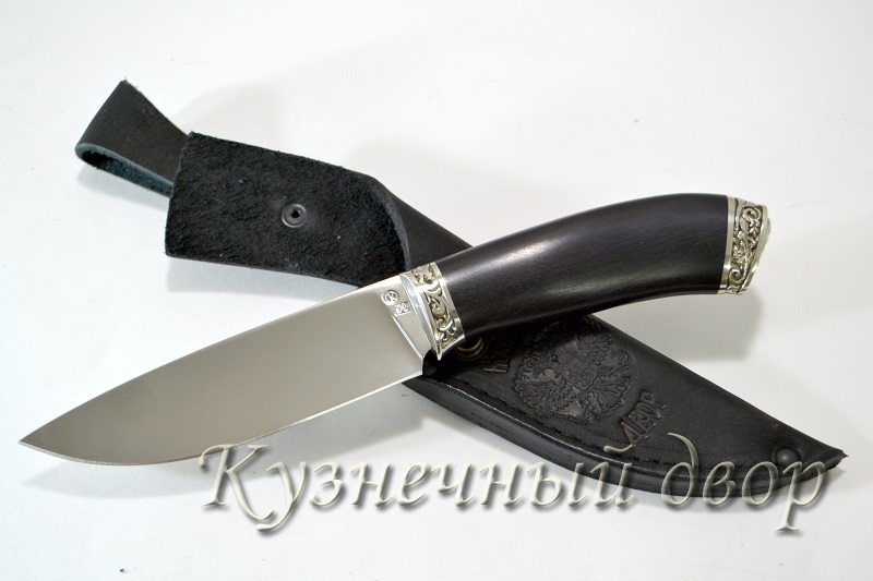 Нож  "Ястреб" сталь- D2, рукоять-художественное литье из мельхиора, черный граб. 