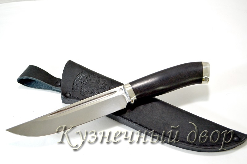Нож  "Егерь" сталь- D2, рукоять- мельхиор, черный граб. 