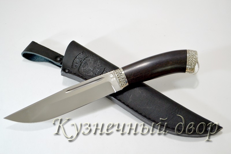 Нож  "Варан" сталь- D2, рукоять- художественное литье из мельхиора, черный граб.  