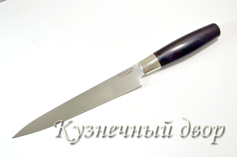 Нож "Для тонкой нарезки"  сталь-Х12МФ, рукоять- мельхиор, черный граб.  