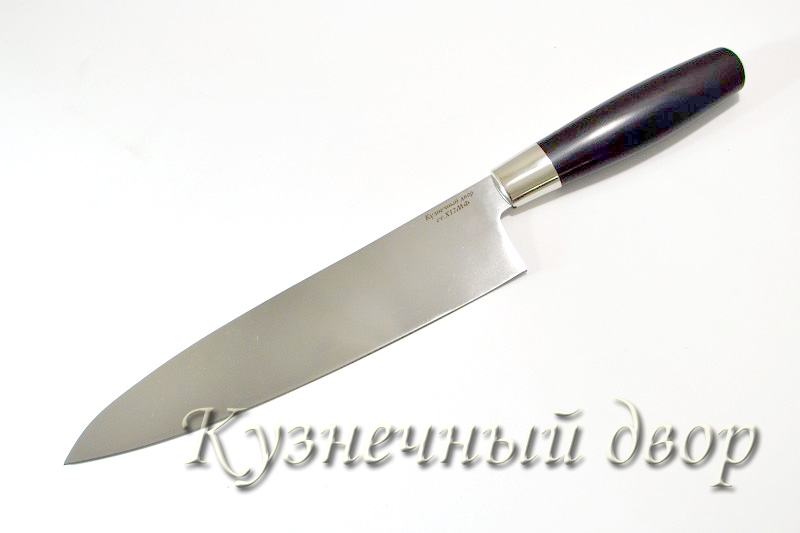 Нож "Поварской"  сталь-Х12МФ, рукоять- мельхиор, черный граб. 