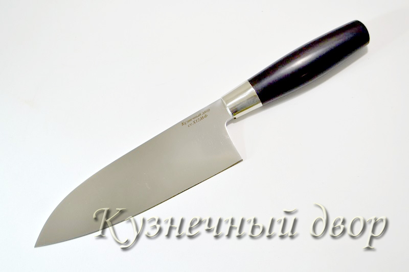 Нож "Сантоку"  сталь-Х12МФ, рукоять- мельхиор, черный граб.