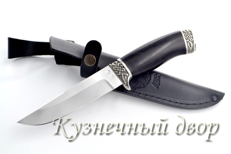 Нож  "Койот" сталь- D2, рукоять-художественное литье из мельхиора, черный граб.