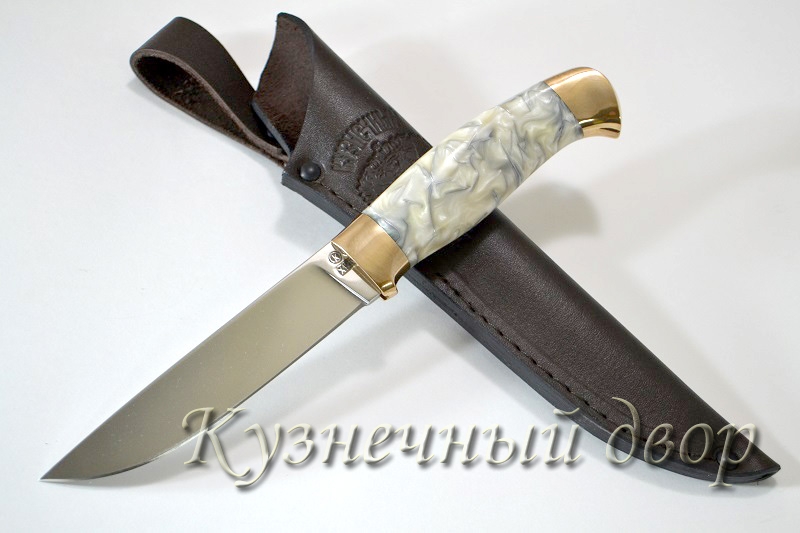 Нож "Грибник" сталь-Х12МФ кованая, рукоять- литье из бронзы, акрил.