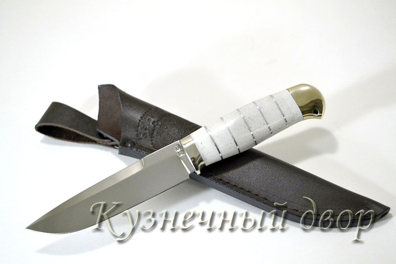 Нож  "Барс" сталь- D2, рукоять- литье из мельхиора, акрил. 