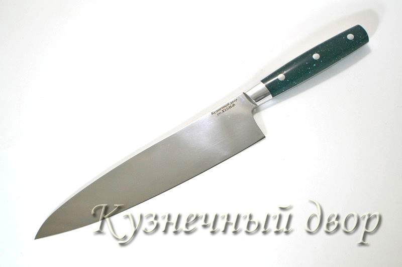 Нож "Поварской" цельнометаллический,  сталь-Х12МФ, рукоять- мельхиор, акрил.