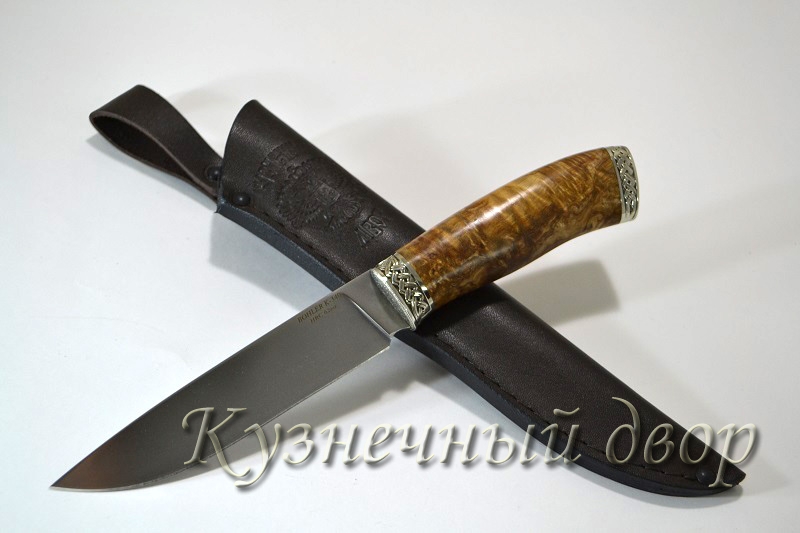 Нож  "Таран", сталь- BOHLER К 340, рукоять-художественное литье из мельхиора, карельская береза.