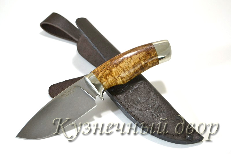 Нож  "Филин", сталь- BOHLER К 340, рукоять- мельхиор, карельская береза.
