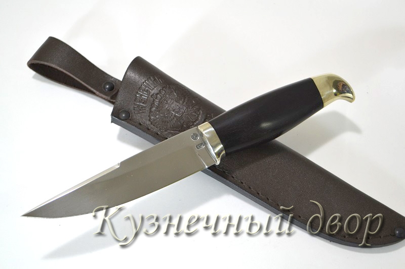 Нож "Финский" сталь-Х12МФ кованая, рукоять- мельхиор, черный граб.
