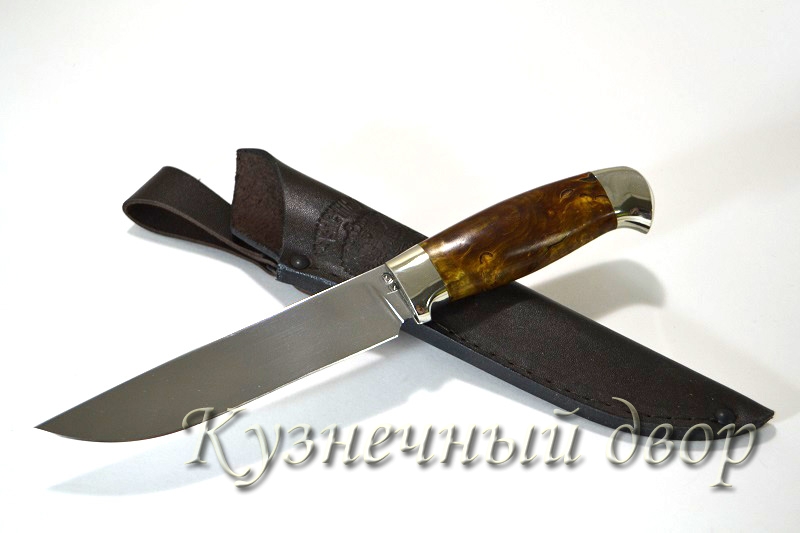 Нож "Кайман" сталь-Х12МФ кованая, рукоять- мельхиор, карельская береза.