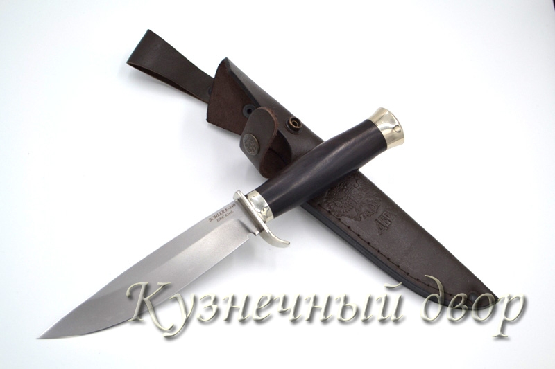 Нож  "Засапожный"  сталь- BOHLER К 340, рукоять- мельхиор, черный граб.