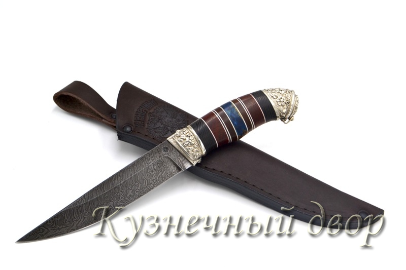Нож "Сумрак"  сталь- дамаск, рукоять- наборная из ценных пород дерева, мельхиоровое литье. 