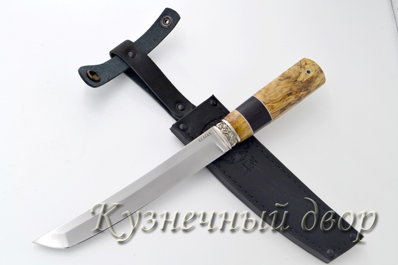 Нож "Танто" сталь-ELMAX, рукоять-мельхиор, орех, черный граб.