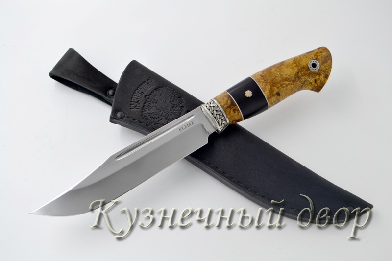 Нож "Варан" сталь-ELMAX, рукоять-мельхиор, орех, черный граб, мозаичные пины. 