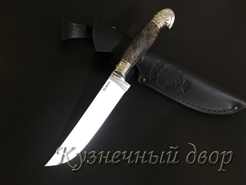 Нож "Узбек" сталь-ELMAX, рукоять-мельхиоровое литье, орех. 