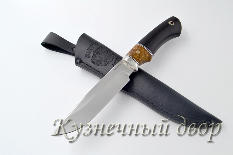 Нож "Ягуар" сталь-ELMAX, рукоять-мельхиор, орех, черный граб, мозаичные пины. 