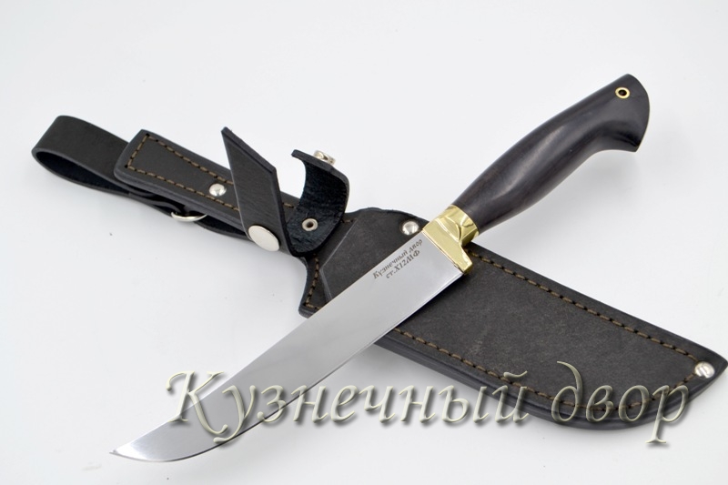 Нож "Узбек" сталь -Х12МФ кованая, рукоять- латунь, черный граб. 