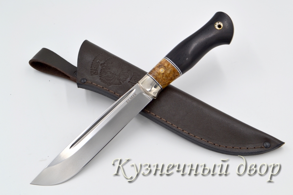 Нож "Егерь" сталь-ELMAX, рукоять-мельхиор, орех, черный граб, мозаичный пин.