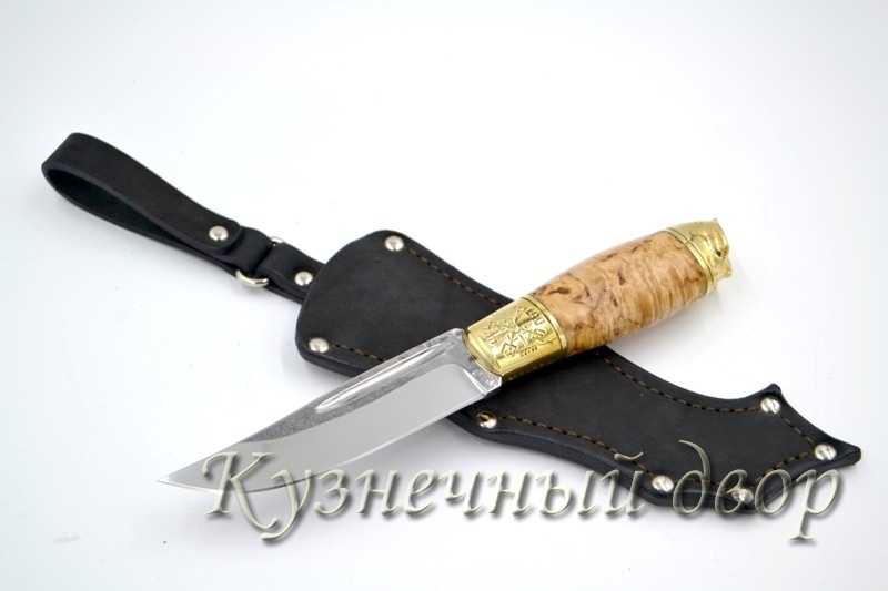 Нож "Сова" сталь-Х12МФ кованая, рукоять- художественное литье из латуни, карельская береза.