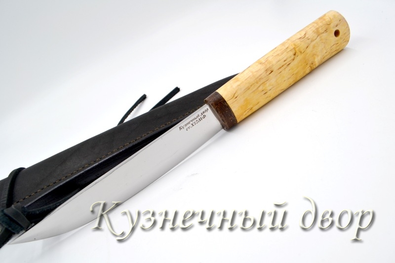 Нож "Якутский-175"  сталь -Х12МФ кованая, рукоять- карельская береза.
