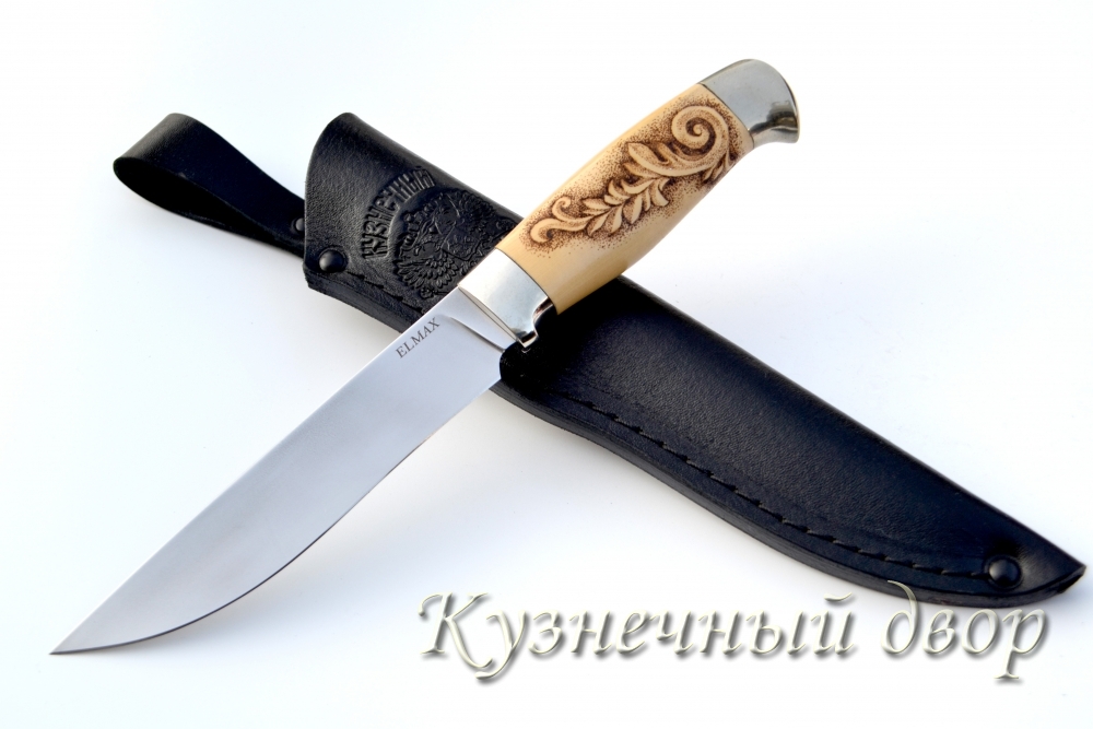 Нож "Кайман" сталь-ELMAX, рукоять-мельхиор, самшит с художественным оформлением. 
