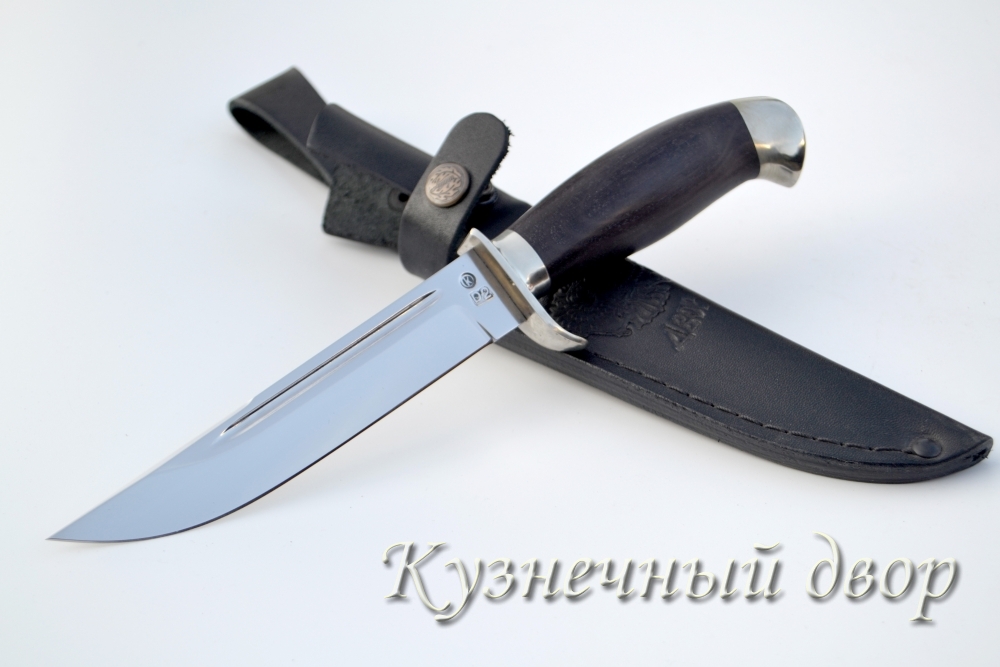 Нож "Якут" сталь- D2, рукоять- литье из мельхиора, черный граб.