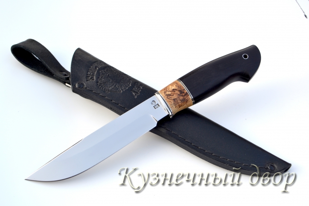 Нож "Ягуар"  сталь- D2, рукоять- мельхиор, черный граб, самшит с художественным оформлением.  