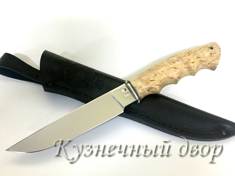 Нож "Тайга" сталь- D2, рукоять-мельхиор, карельская береза.  