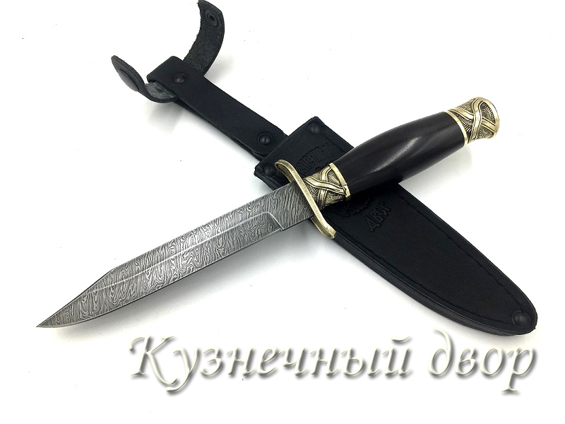 Нож  НР-40  сталь- дамаск, рукоять- художественное литье из латуни, черный граб.