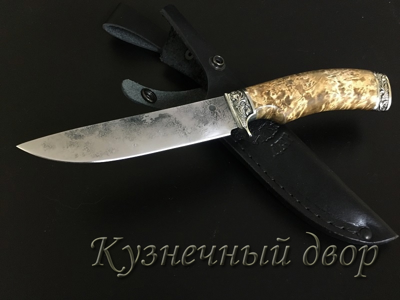 Нож "Пескарь" сталь- 9ХС, рукоять- мельхиор, карельская береза. 