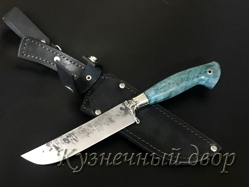 Нож "Узбек" сталь- 9ХС, рукоять- мельхиор, стабилизированная карельская береза.