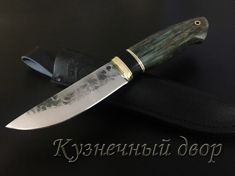 Нож "Зной" сталь- 9ХС, рукоять- латунь, граб, стабилизированная карельская береза. 