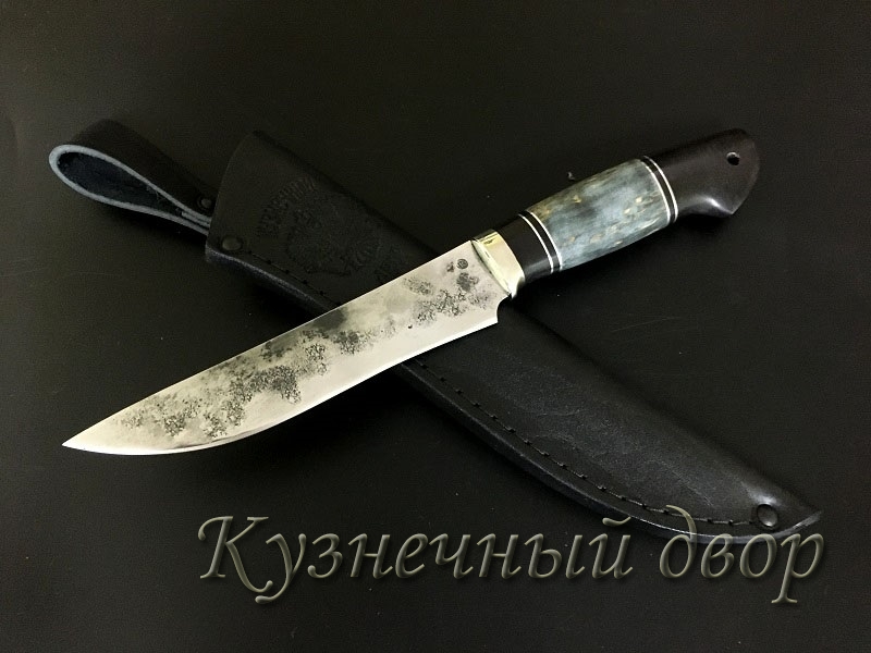 Нож "Путник" сталь- 9ХС, рукоять-мельхиор, граб, стабилизированная карельская береза.