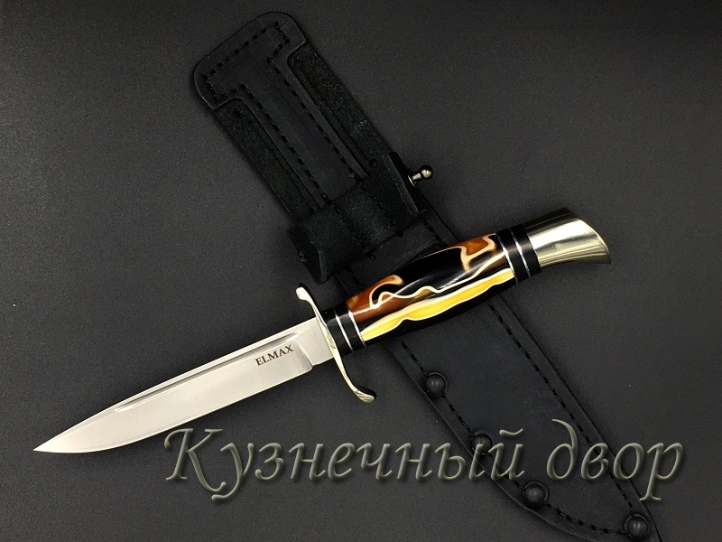 Нож "НКВД" сталь-ELMAX, рукоять- мельхиоровое литье, акрил.