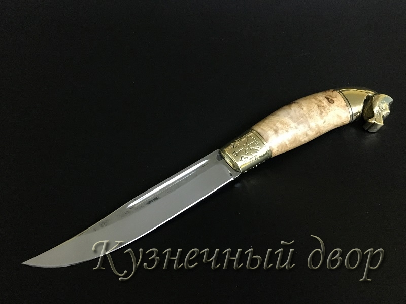 Нож "Стиплер" сталь-Х12МФ кованая, рукоять- художественное литье из латуни, карельская береза.