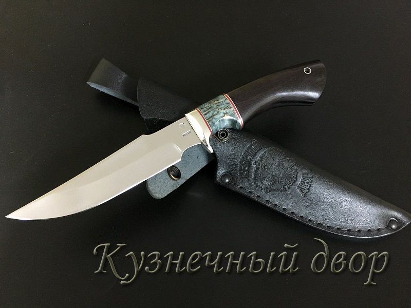 Нож "Лидер" сталь-110Х18 кованая, рукоять-мельхиор, карельская береза, черный граб.