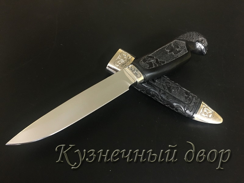 Нож "Орел",  сталь-95Х18,  рукоять и ножны - мельхиор,  черное дерево.