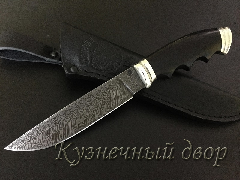 Нож "Тайга"  сталь- дамаск, рукоять- художественное литье из мельхиора, черный граб.