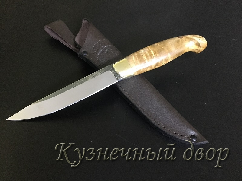 Нож финский, сталь- Х12МФ, рукоять- латунь,  карельская береза.  Артикул 00123.