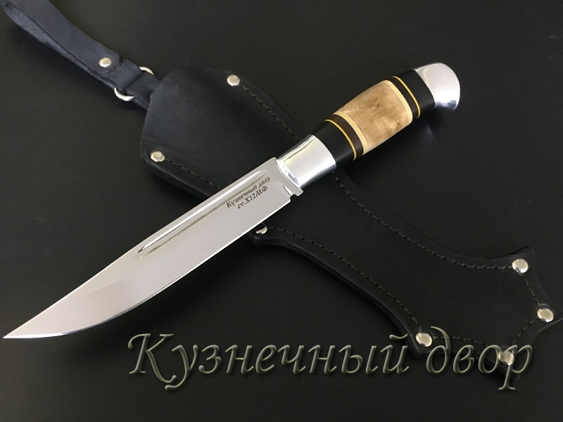 Нож финский, сталь- Х12МФ, рукоять наборная- мельхиор, дерево.  Артикул 00127.