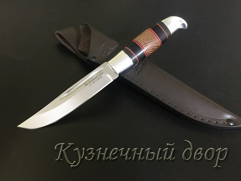 Нож финский, сталь- Х12МФ, рукоять наборная- мельхиор, дерево.  Артикул 00131.