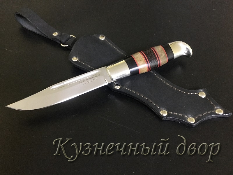 Нож финский, сталь- Х12МФ, рукоять наборная- мельхиор, дерево.  Артикул 00130.