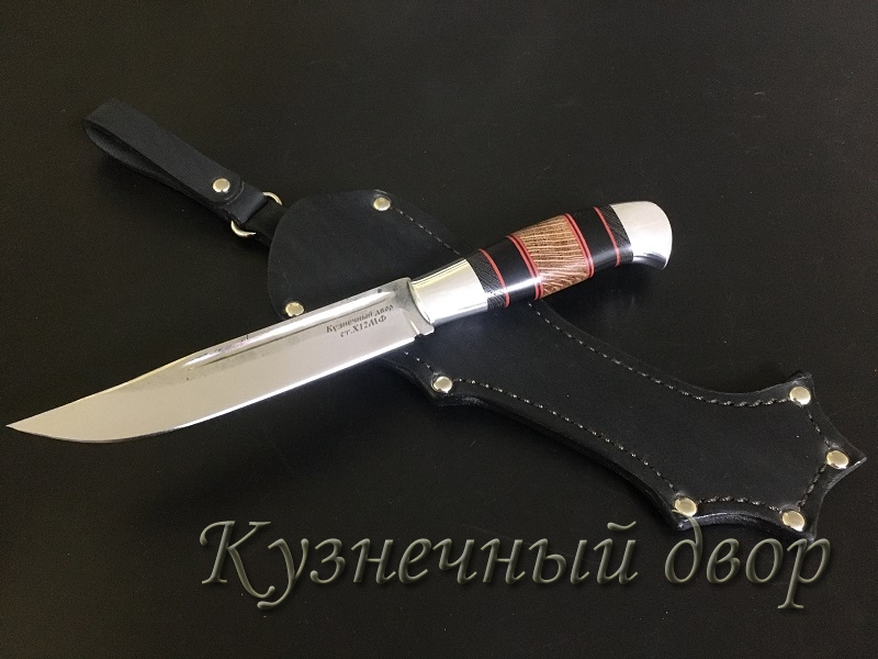 Нож финский, сталь- Х12МФ, рукоять наборная- мельхиор, дерево.  Артикул 00132.