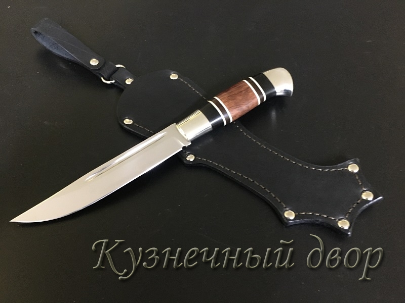 Нож финский, сталь- Х12МФ, рукоять наборная- мельхиор, дерево.  Артикул 00133.
