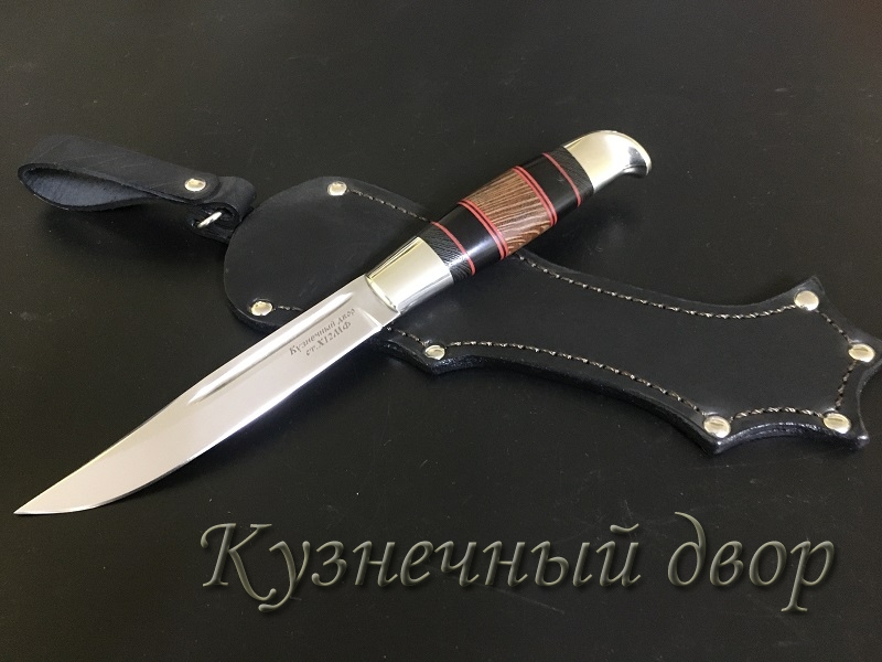 Нож финский, сталь- Х12МФ, рукоять наборная- мельхиор, дерево.  Артикул 00135.