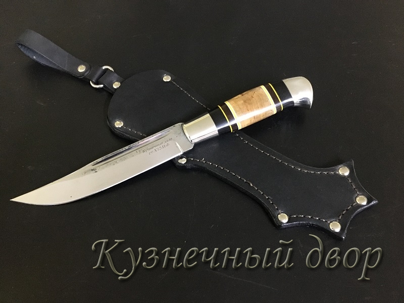 Нож финский, сталь- Х12МФ, рукоять наборная- мельхиор, дерево.  Артикул 00136.